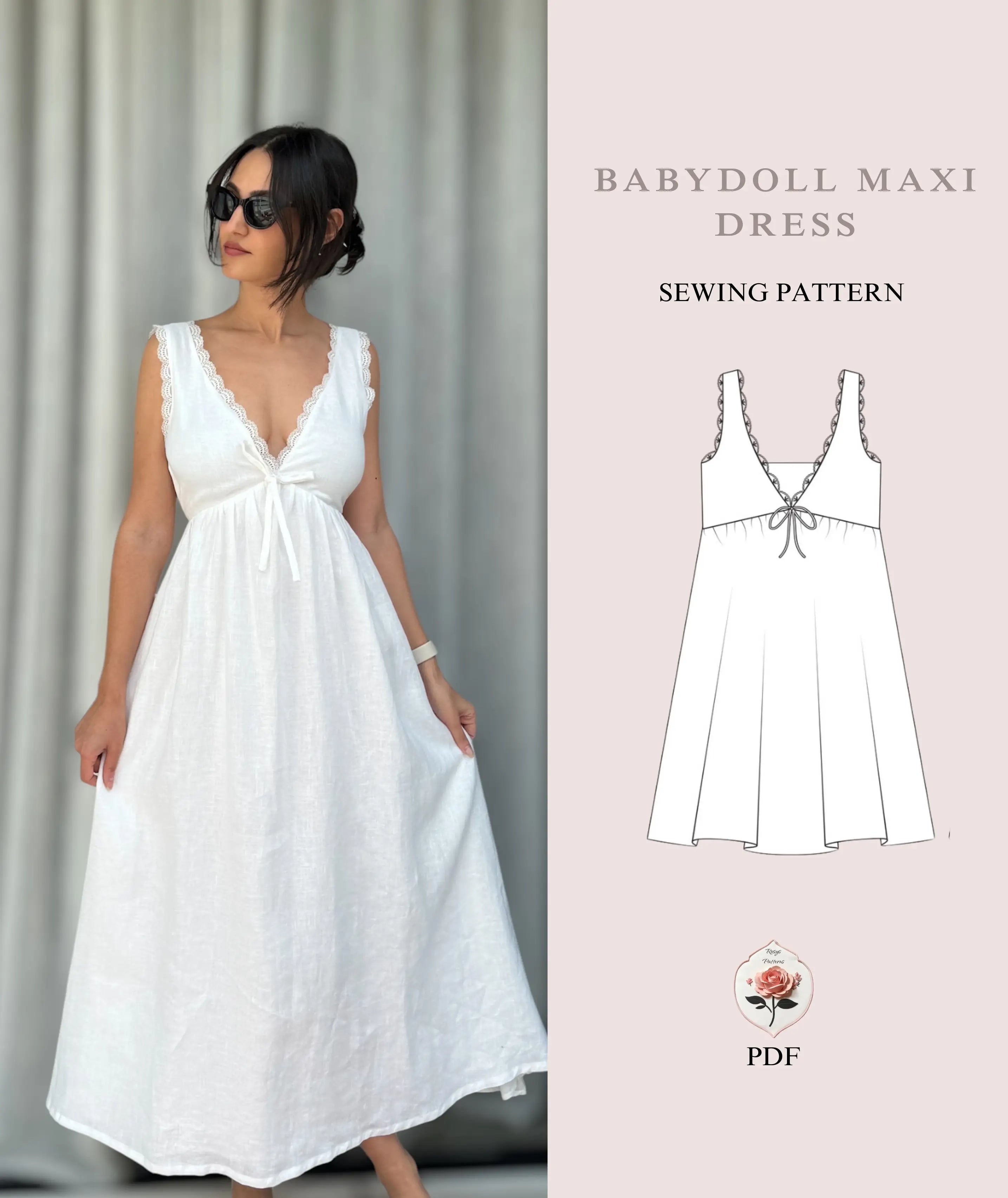 Babydoll Dress Sewing Pattern A Line Frill V Neck
