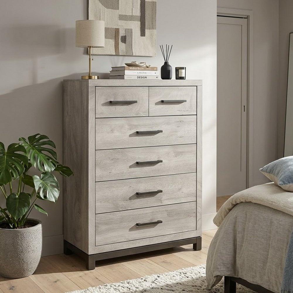 Deena 49 Inch 6 Drawer Tall Dresser Chest with Metal Handles, Light Gray - BM295549