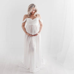 Baby Exo Maternity Chiffon Yarn Photoshoot Bump Dresses - Maternity Photoshoot Dress-mpd2204022-White • S
