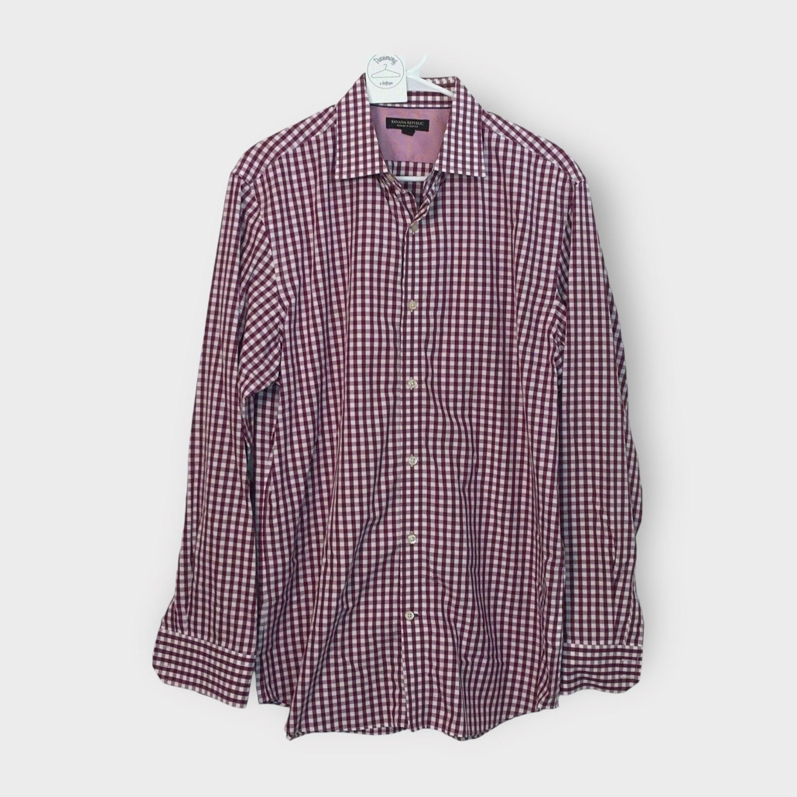 Banana Republic Mens Non-Iron Slim Fit Shirt | Size L | Magenta/White Gingham Check | EUC - | Buy at Parsimony Shoppes