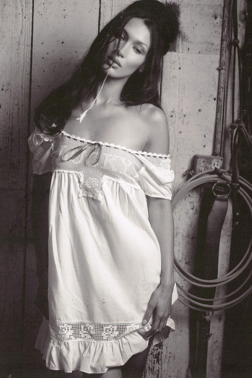 BELLA HADID Western Poplin Mini Dress White