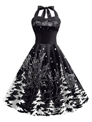 Black 1950s Christmas Halter Swing Dress: timeless style reimagined