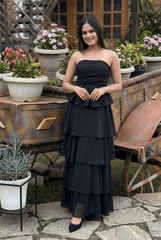 Black Strapless Tiered Maxi Dress | Flowy Party Dress | Kadambarie - Kadambarie | By Jiya Lal Kapoor & Grandson