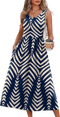 Summer Dresses for Women Flowy Casual Midi Dress Beach Vacation Sundresses with Pockets