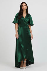 Dark Green Dress, Green dress, Emerald Green Dress, Crepe Back satin dress, Satin Dress, Wrap Dress, satin evening dress, bridesmaid dress satin, Long satin dress, Bridesmaid Dress, Formal Dress, Wedding Guest Dress, Evening Gown, maxi dress