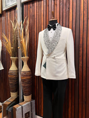 Men’s White Tuxedo with Rhinestone Lapel | Wedding & Prom Tux