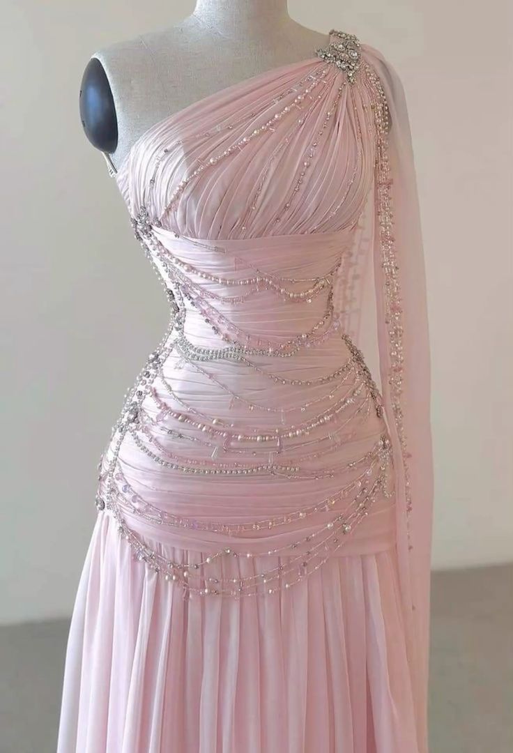Vintage A Line One Shoulder Chiffon Floor Length Prom Dresses Beads Evening Dress C3101