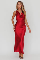 Isabella Satin Backless Maxi Dress Wine by Selfie Leslie