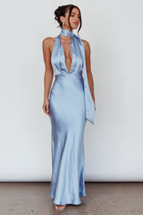Italia Azure Halterneck Maxi Dress Blue by Selfie Leslie