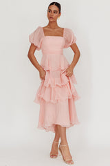 Giavana Puff Sleeve Layered Maxi Dress Baby Pink by Selfie Leslie