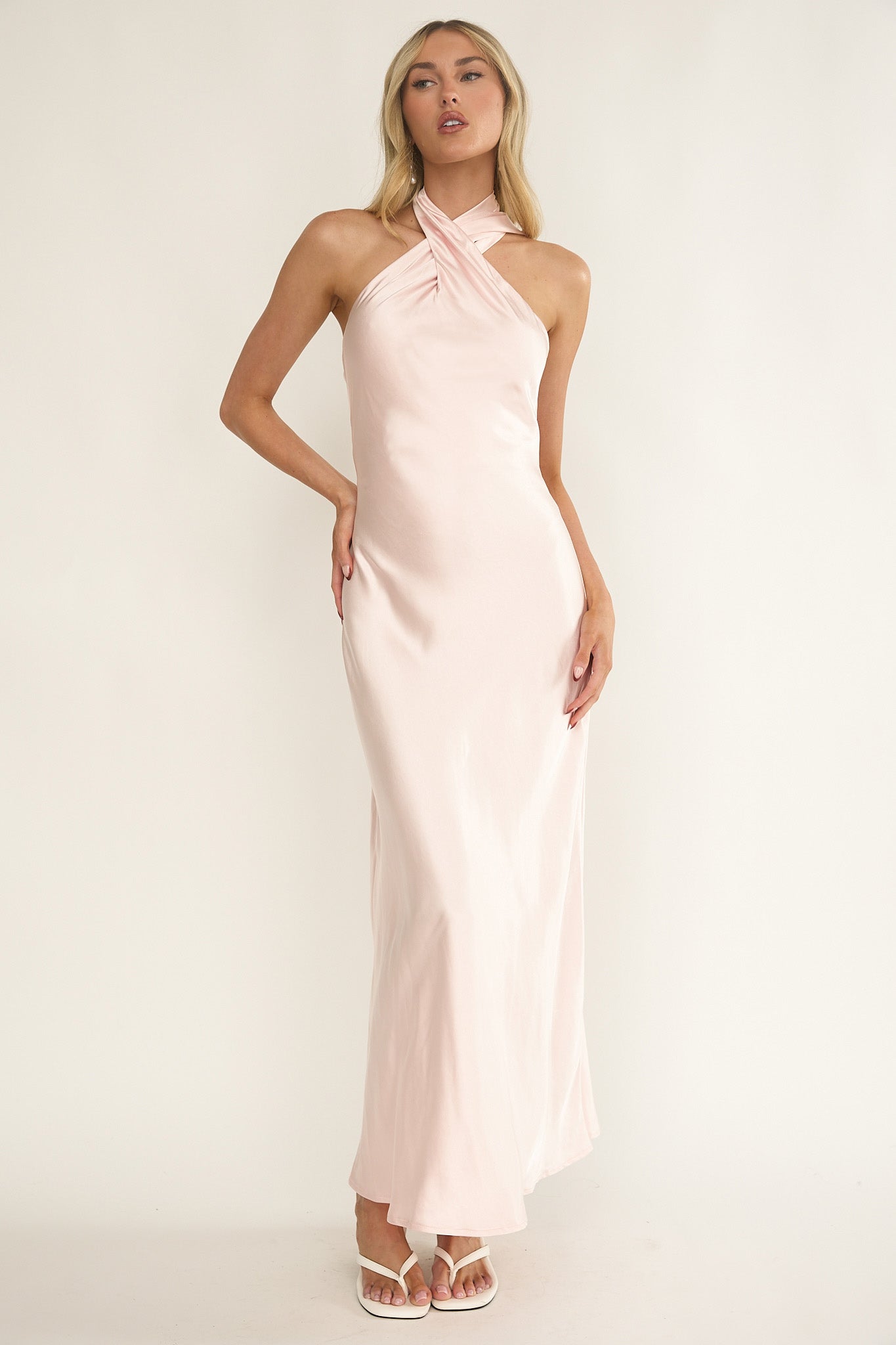 Alvara Crossover Halterneck Maxi Dress Pink by Selfie Leslie