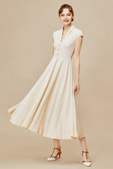 Cap Sleeve Shirtwaist V Neck Dress