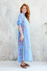 Chico Soleil Kalinda floral embroidered long dress Chambray Blue