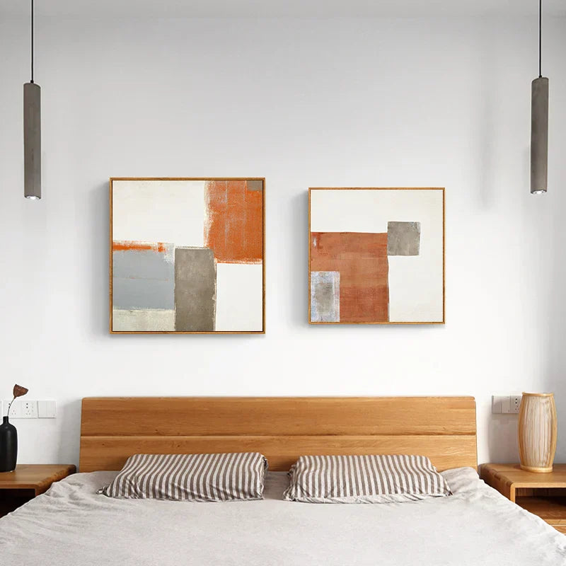 Moderne abstrakt oransje-beige fargeblokk veggkunst høykvalitets lerretstrykk kvadratisk format bilder for stue soverom kunst dekor | Skanto