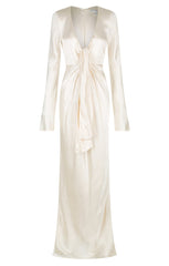 La Lune Plunged Tie Front Maxi Dress - Cream - BLVD
