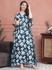 Woman wearing green abstract printed Kaftan Dress