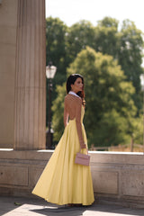 Pure Cotton Collared Halter Maxi Dress (Butter Yellow)