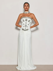 Cyrila Strapless Crystal Scarf Maxi Dress