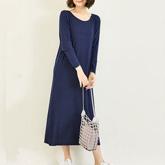 Dewlily T-shirt Dress for Women, Teens, 20s, 30s, Korean Fashion, Casual, Long Sleeve, Spring, Autumn, Plain, Simple, Black, Loose, Relaxed, Long