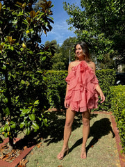 Aje Pandorea Layered Mini Dress - Coral