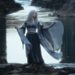 Fantasy elven silver gray Arwen wedding velvet dress