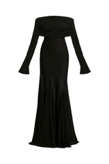 Deme By Gabriella Hailey off-shoulder maxi dress in flowing fabric, featuring a relaxed fit and elegant neckline.