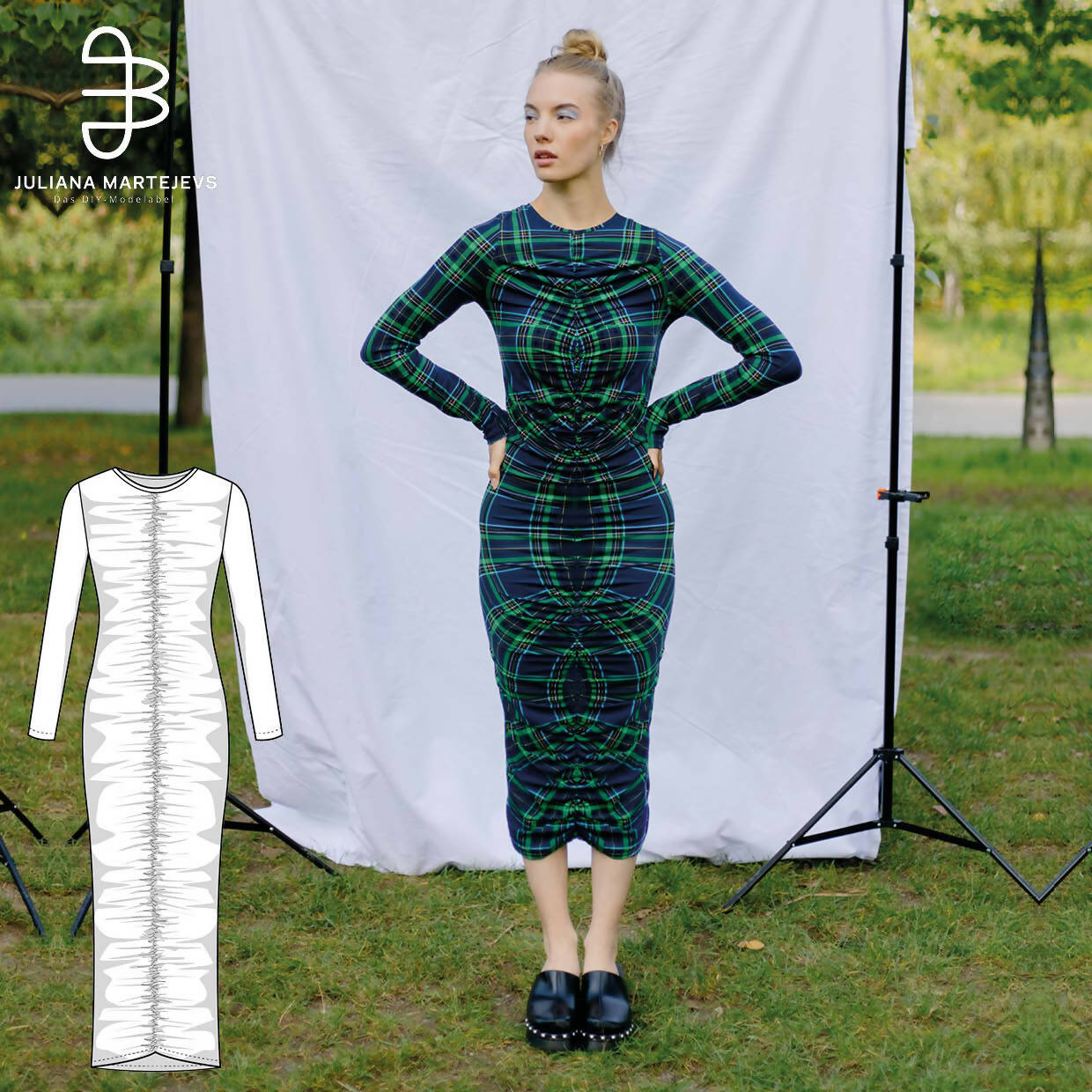 Midi Dress Long Sleeves Ruched Sewing Pattern - PDF
