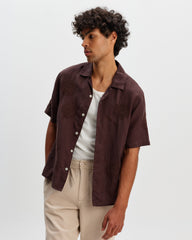Didcot - Brown Flower Embroidered Short-Sleeve Shirt