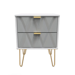 Glitz Ready Assembled Bedside Table with 2 Drawers - Shadow Matt & Grey