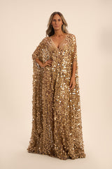 Diva Sequin Kaftan with Front And Back Deep V-Neck and Sheer Finish