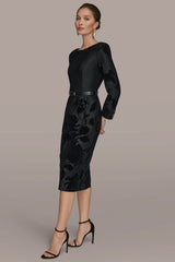 3/4 SLEEVE BOATNECK MIDI SHEATH DRESS