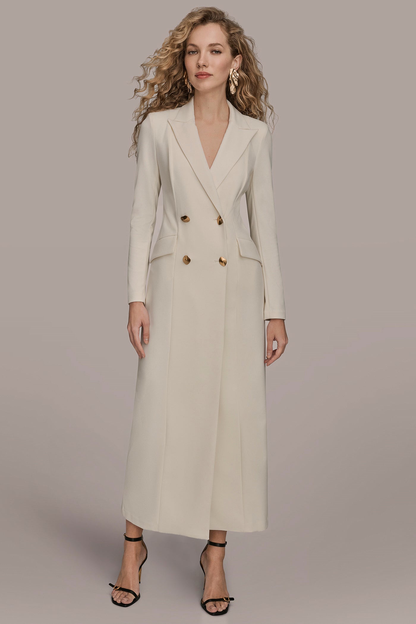 LONG SLEEVE DOUBLE-BREASTED MAXI COAT DRESS
