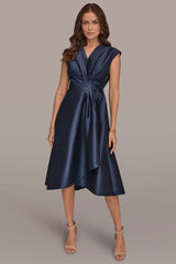 SLEEVELESS PLEATED MIDI WRAP DRESS