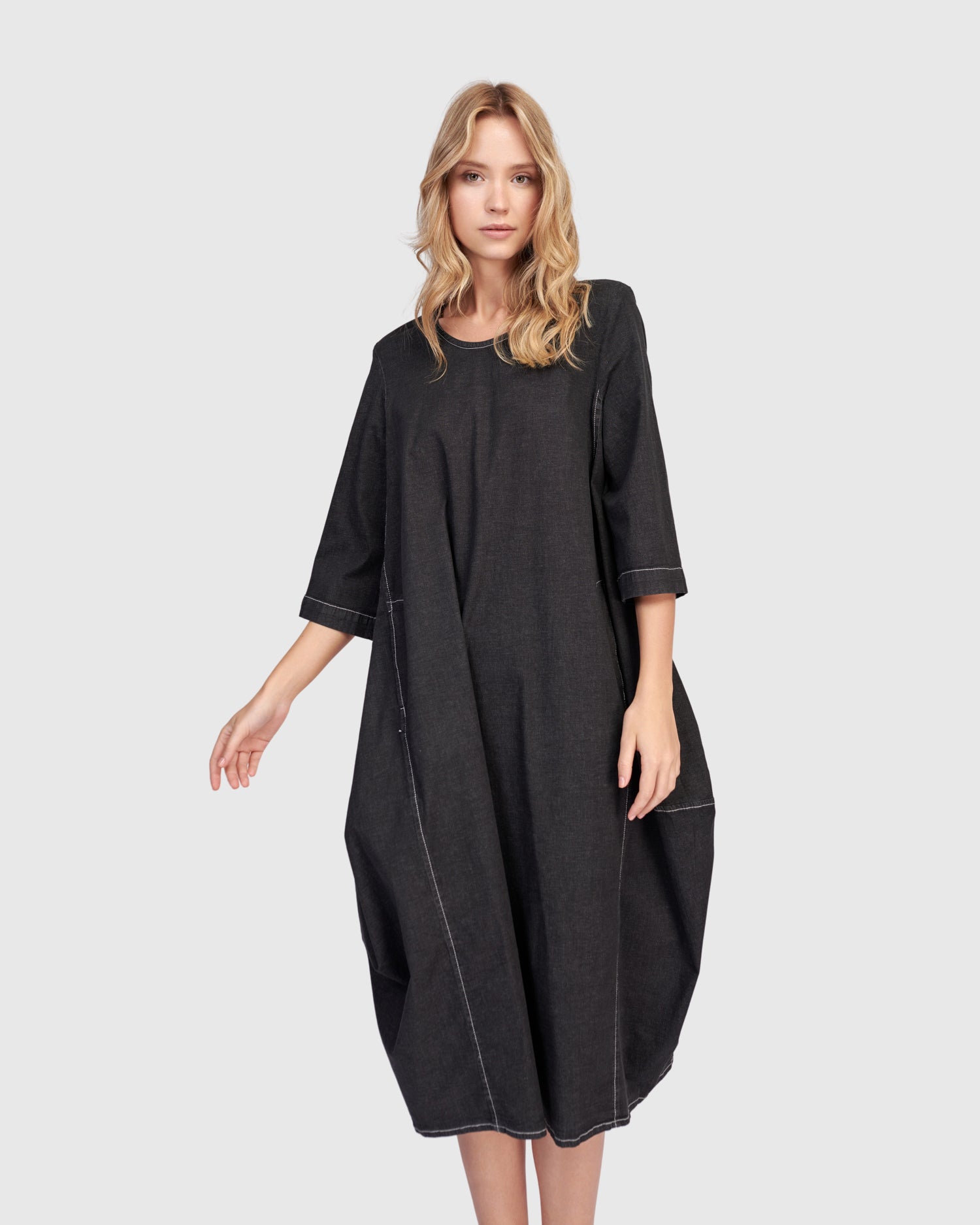 Liberty Oversized Cocoon Dress, Black Denim