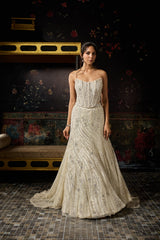 Silver Fully Embellished Mermaid Lehenga Trail Set
