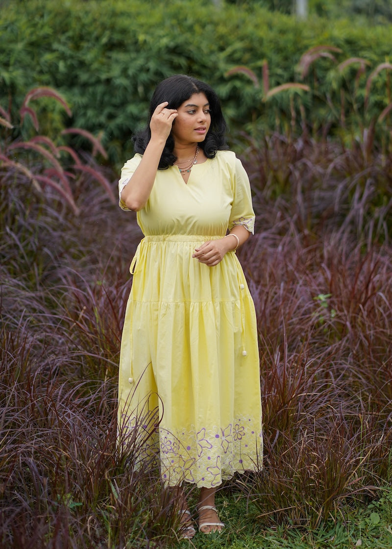 Butter Up Embroidered Cotton Tier Dress