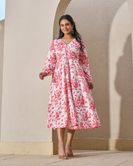 Elegant Handblock Umbrella Dress