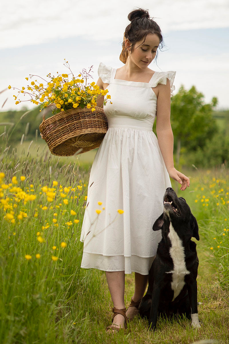 White Linen Cotton Maxi Dress - Backless Belted | Xiaolizi 3004