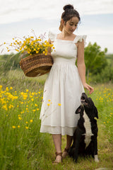White Linen Cotton Maxi Dress - Backless Belted | Xiaolizi 3004