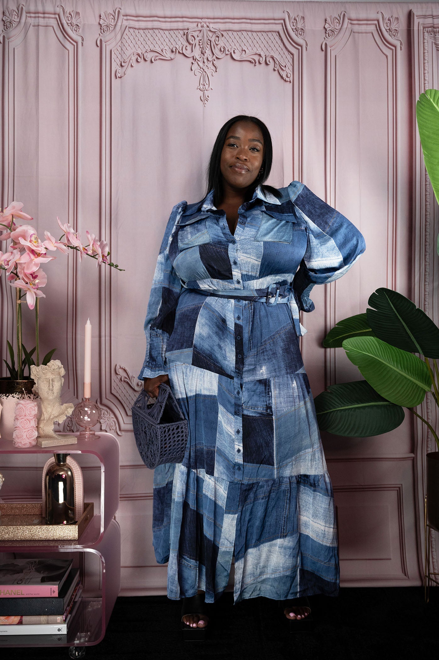 Denim Patch Maxi Dress