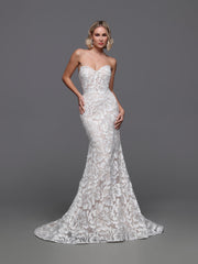 Davinci 50870 Ivory Nude Embroidered Lace Wedding Dress Strapless Mermaid Beaded Bridal Gown
