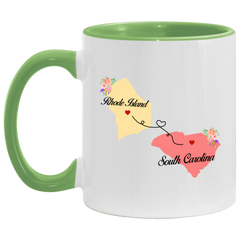States Accent Mugs Rhode Island South Carolina Gifts - Long Distance State Two Tone Coffee Mug - State To State - Away From Hometown Family - Moving Away Gift Gifts on Christmas, Birthday AM11OZ Accent Mug