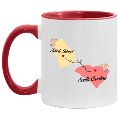 States Accent Mugs Rhode Island South Carolina Gifts - Long Distance State Two Tone Coffee Mug - State To State - Away From Hometown Family - Moving Away Gift Gifts on Christmas, Birthday AM11OZ Accent Mug