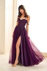 Prom Dresses A Line Lace Long Formal Prom Dress Dark Purple