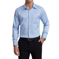 Men's Non-Iron Dress Shirt Long Sleeve 4-Way Stretch Wrinkle Free Blue Formal Shirt