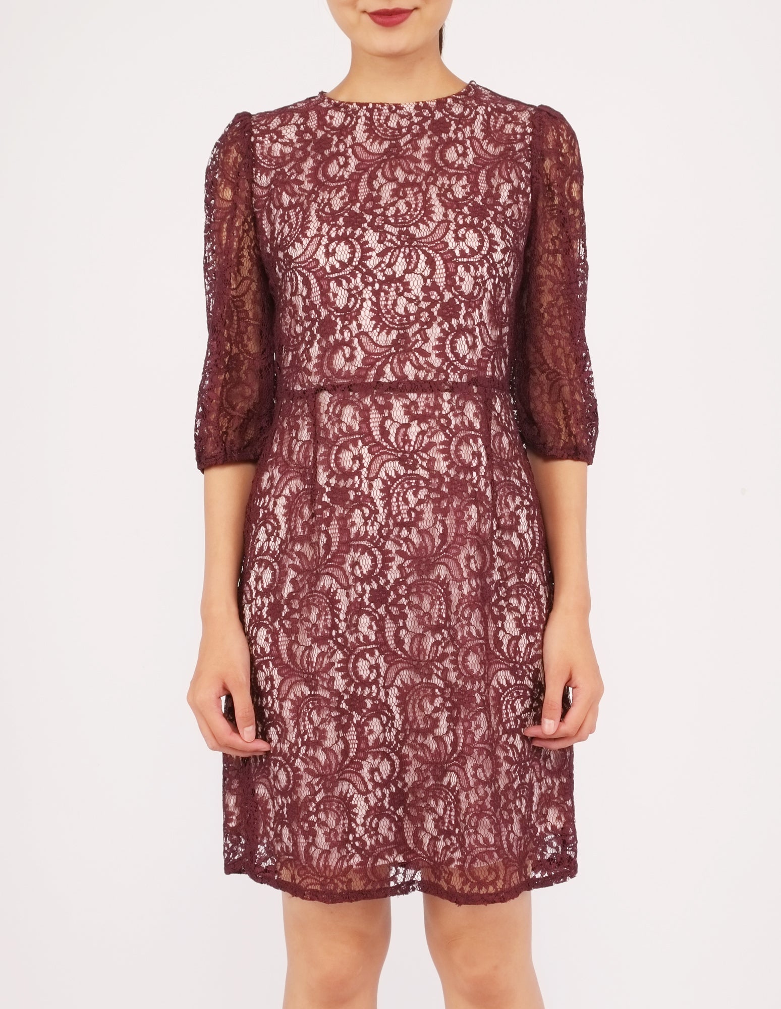 Elvie 3/4 Sleeves Lace Dress (Plum)