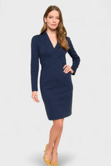 Emma Navy Blue Stretch Organic Cotton Dress by Marise.Eco.Couture Italian Women's Fashion