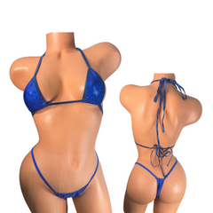 Sapphire Blue metallic blue trim wide front thong bikini
