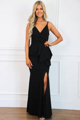 Zara Peplum Formal Dress: Black - Bella and Bloom Boutique