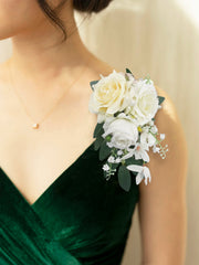 White and Sage Shoulder Corsage - Rinlong Flower